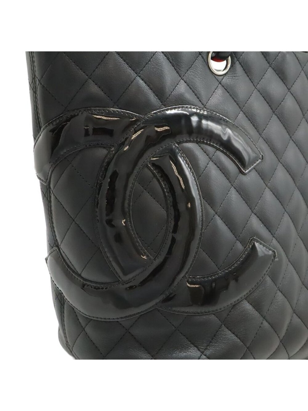 Chanel Cambon Line CC Logo Large Tote Shoulder Bag Soft Calf Leather Black White - Picture 8 of 8